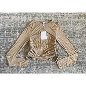 Los Angeles Atlier Womens S Shirt Tan Long Sleeve Brown Adjustable NWT M9